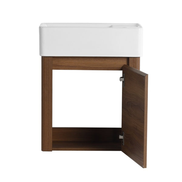 English Elm 18 Inch Floating Bathroom Vanity with Triple Glazed Ceramic Sink and Soft Close Cabinet Door Brown Ebony W1972P552389