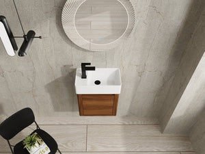 English Elm 18 Inch Floating Bathroom Vanity with Triple Glazed Ceramic Sink and Soft Close Cabinet Door Brown Ebony W1972P552389