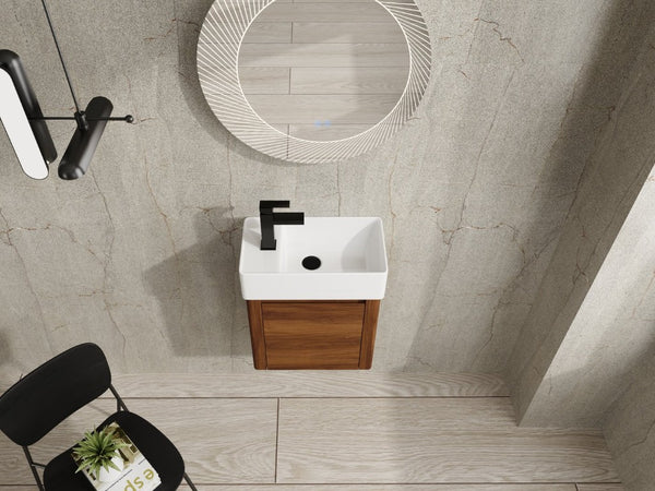 English Elm 18 Inch Floating Bathroom Vanity with Triple Glazed Ceramic Sink and Soft Close Cabinet Door Brown Ebony W1972P552389