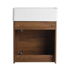 English Elm 18 Inch Floating Bathroom Vanity with Triple Glazed Ceramic Sink and Soft Close Cabinet Door Brown Ebony W1972P552389