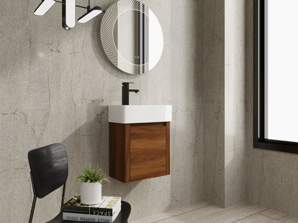 English Elm 18 Inch Floating Bathroom Vanity with Triple Glazed Ceramic Sink and Soft Close Cabinet Door Brown Ebony W1972P552389