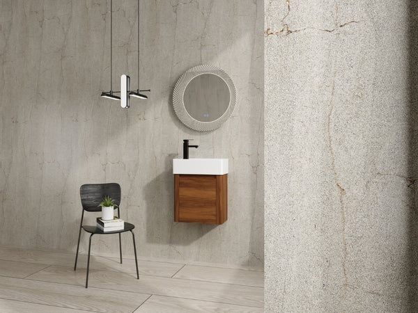 English Elm 18 Inch Floating Bathroom Vanity with Triple Glazed Ceramic Sink and Soft Close Cabinet Door Brown Ebony W1972P552389