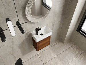 English Elm 18 Inch Floating Bathroom Vanity with Triple Glazed Ceramic Sink and Soft Close Cabinet Door Brown Ebony W1972P552389