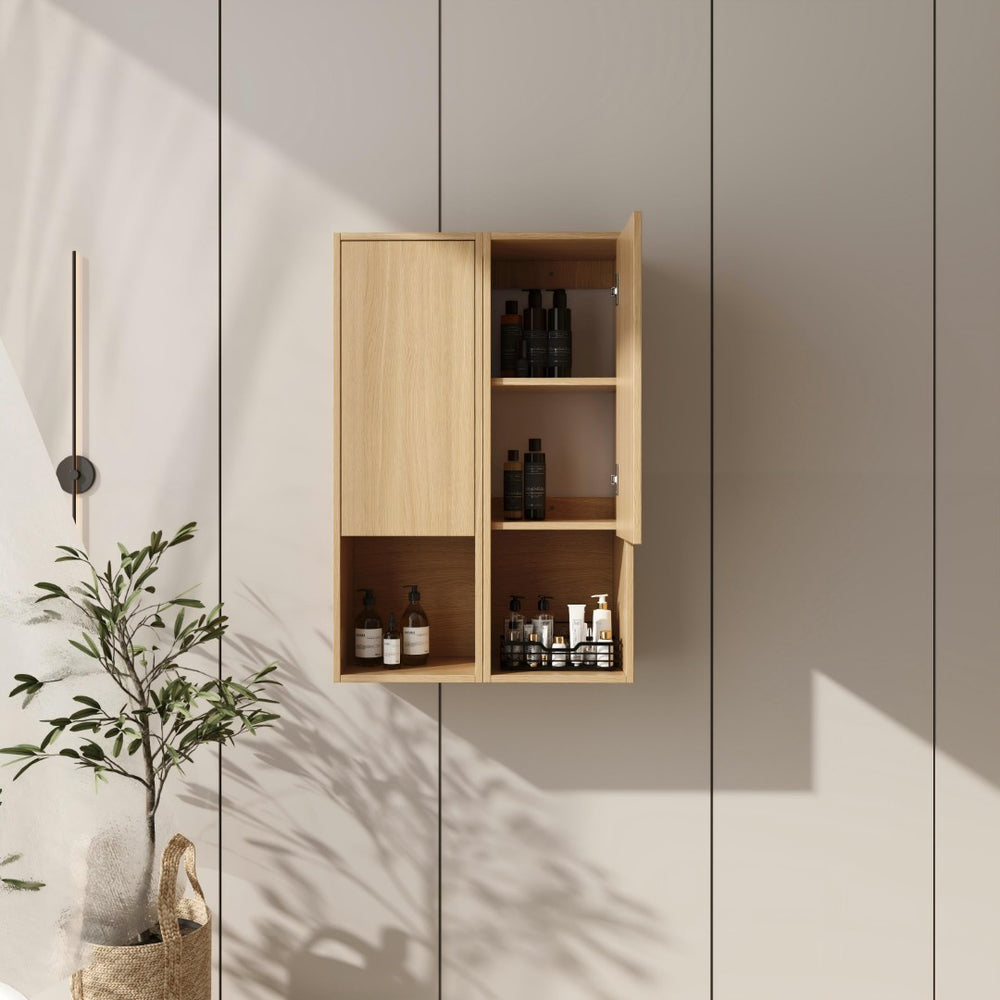 English Elm 24 Inch Oak Wall Mounted Cabinet Soft Close Doors Engineered Wood Bathroom Storage W1972S00027