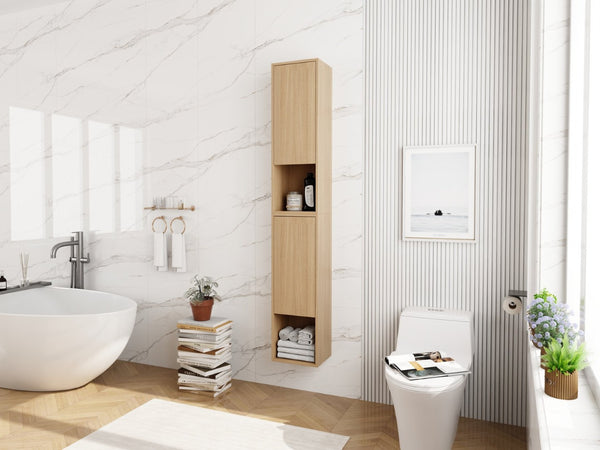 English Elm 24 Inch Oak Wall Mounted Cabinet Soft Close Doors Engineered Wood Bathroom Storage W1972S00027