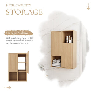 English Elm 24 Inch Oak Wall Mounted Cabinet Soft Close Doors Engineered Wood Bathroom Storage W1972S00027