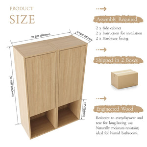 English Elm 24 Inch Oak Wall Mounted Cabinet Soft Close Doors Engineered Wood Bathroom Storage W1972S00027