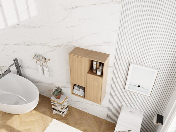 English Elm 24 Inch Oak Wall Mounted Cabinet Soft Close Doors Engineered Wood Bathroom Storage W1972S00027