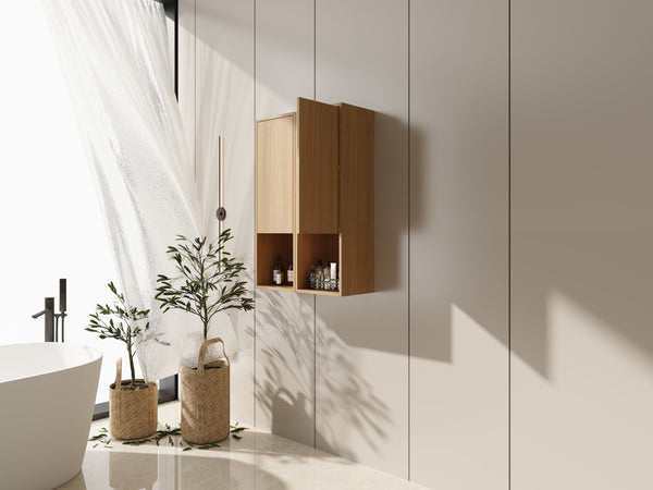 English Elm 24 Inch Oak Wall Mounted Cabinet Soft Close Doors Engineered Wood Bathroom Storage W1972S00027
