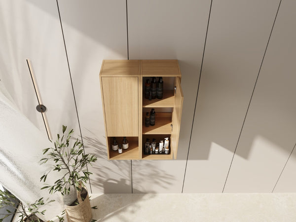 English Elm 24 Inch Oak Wall Mounted Cabinet Soft Close Doors Engineered Wood Bathroom Storage W1972S00027