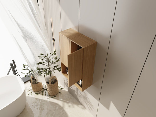 English Elm 24 Inch Oak Wall Mounted Cabinet Soft Close Doors Engineered Wood Bathroom Storage W1972S00027