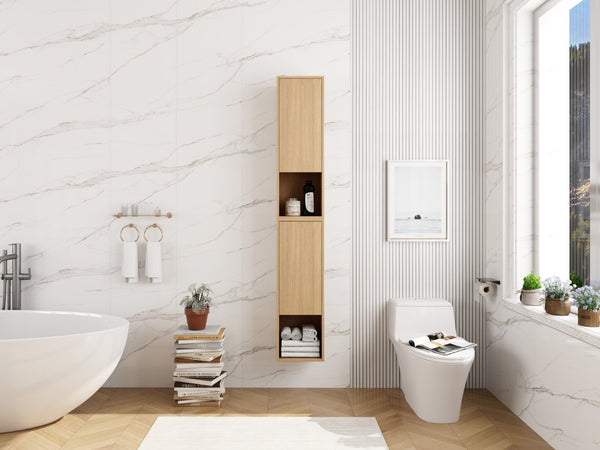 English Elm 24 Inch Oak Wall Mounted Cabinet Soft Close Doors Engineered Wood Bathroom Storage W1972S00027