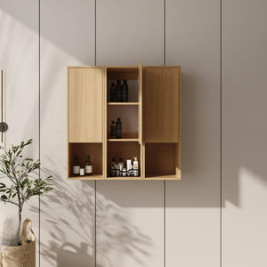 English Elm 36 Inch Wall Mounted Bathroom Cabinet Engineered Wood Soft Close Three Door Storage Oak Side Cabinet W1972S00028