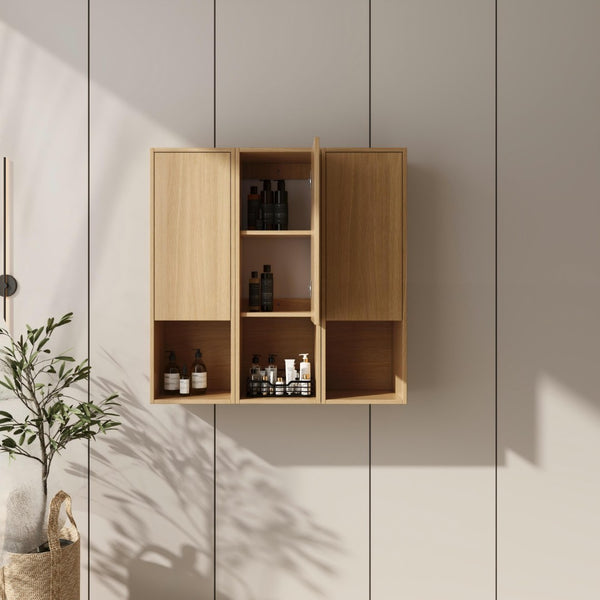 English Elm 36 Inch Wall Mounted Bathroom Cabinet Engineered Wood Soft Close Three Door Storage Oak Side Cabinet W1972S00028