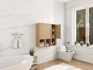 English Elm 36 Inch Wall Mounted Bathroom Cabinet Engineered Wood Soft Close Three Door Storage Oak Side Cabinet W1972S00028