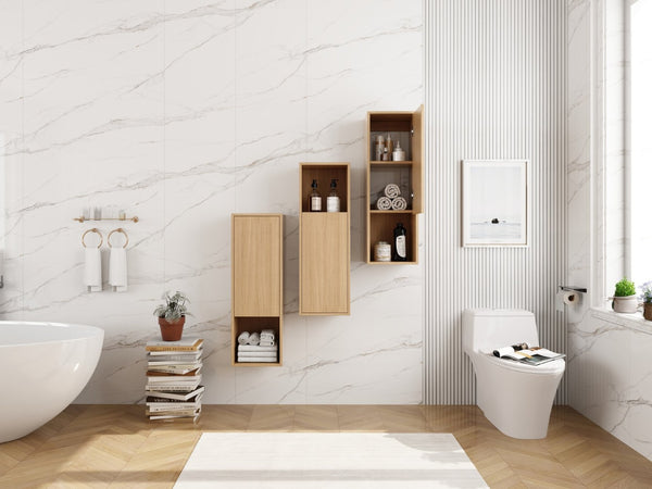 English Elm 36 Inch Wall Mounted Bathroom Cabinet Engineered Wood Soft Close Three Door Storage Oak Side Cabinet W1972S00028