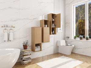 English Elm 36 Inch Wall Mounted Bathroom Cabinet Engineered Wood Soft Close Three Door Storage Oak Side Cabinet W1972S00028