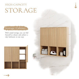English Elm 36 Inch Wall Mounted Bathroom Cabinet Engineered Wood Soft Close Three Door Storage Oak Side Cabinet W1972S00028