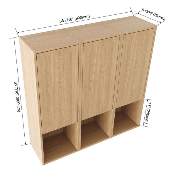 English Elm 36 Inch Wall Mounted Bathroom Cabinet Engineered Wood Soft Close Three Door Storage Oak Side Cabinet W1972S00028