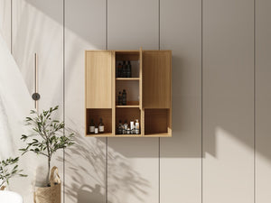 English Elm 36 Inch Wall Mounted Bathroom Cabinet Engineered Wood Soft Close Three Door Storage Oak Side Cabinet W1972S00028