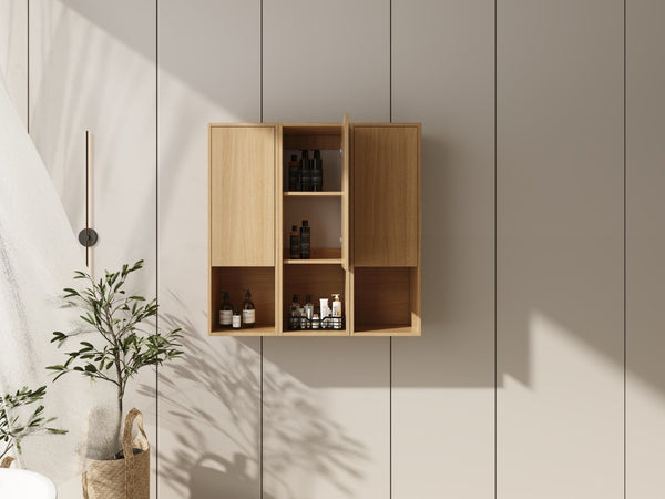 English Elm 36 Inch Wall Mounted Bathroom Cabinet Engineered Wood Soft Close Three Door Storage Oak Side Cabinet W1972S00028
