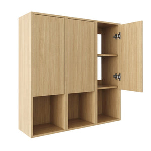 English Elm 36 Inch Wall Mounted Bathroom Cabinet Engineered Wood Soft Close Three Door Storage Oak Side Cabinet W1972S00028