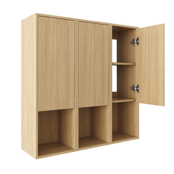 English Elm 36 Inch Wall Mounted Bathroom Cabinet Engineered Wood Soft Close Three Door Storage Oak Side Cabinet W1972S00028
