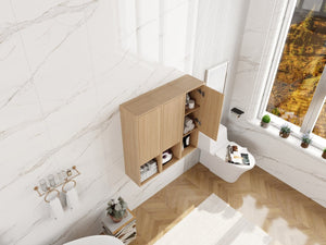 English Elm 36 Inch Wall Mounted Bathroom Cabinet Engineered Wood Soft Close Three Door Storage Oak Side Cabinet W1972S00028