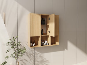 English Elm 36 Inch Wall Mounted Bathroom Cabinet Engineered Wood Soft Close Three Door Storage Oak Side Cabinet W1972S00028