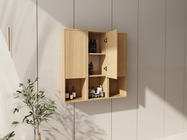 English Elm 36 Inch Wall Mounted Bathroom Cabinet Engineered Wood Soft Close Three Door Storage Oak Side Cabinet W1972S00028
