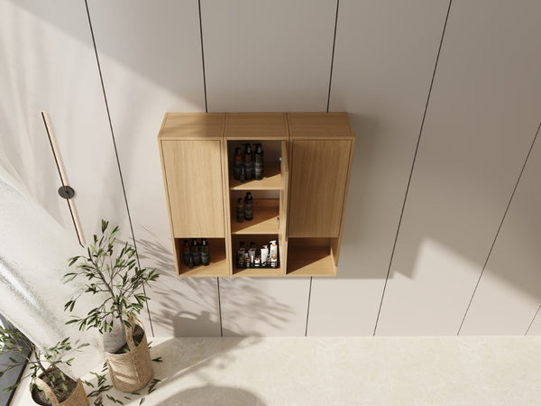 English Elm 36 Inch Wall Mounted Bathroom Cabinet Engineered Wood Soft Close Three Door Storage Oak Side Cabinet W1972S00028