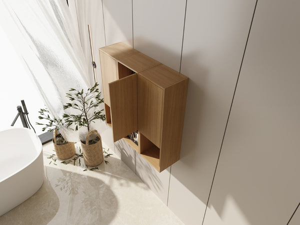 English Elm 36 Inch Wall Mounted Bathroom Cabinet Engineered Wood Soft Close Three Door Storage Oak Side Cabinet W1972S00028