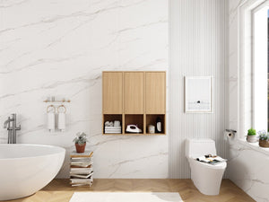 English Elm 36 Inch Wall Mounted Bathroom Cabinet Engineered Wood Soft Close Three Door Storage Oak Side Cabinet W1972S00028