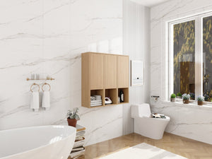 English Elm 36 Inch Wall Mounted Bathroom Cabinet Engineered Wood Soft Close Three Door Storage Oak Side Cabinet W1972S00028
