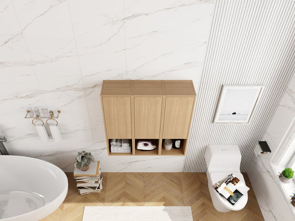 English Elm 36 Inch Wall Mounted Bathroom Cabinet Engineered Wood Soft Close Three Door Storage Oak Side Cabinet W1972S00028