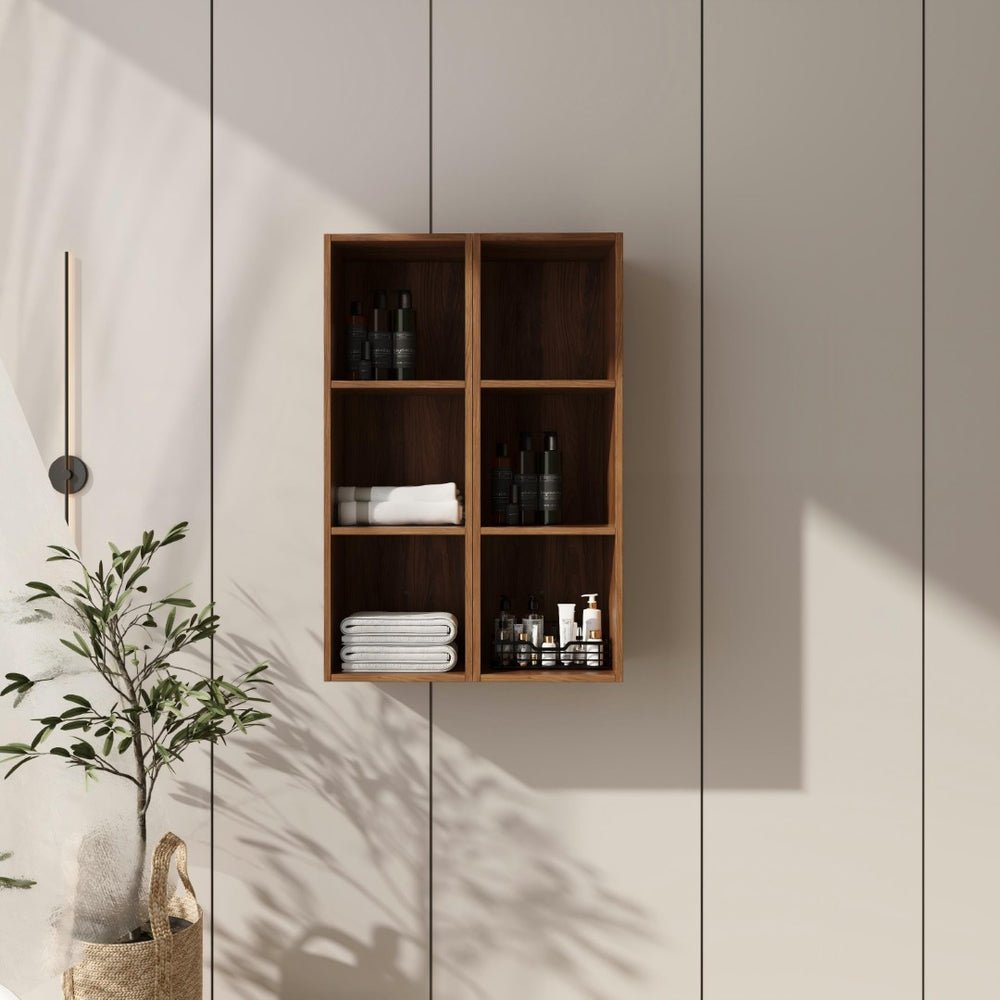 English Elm 24 Inch Wall Mounted Three Tier Open Shelving Unit Brown Ebony Finish Small Spaces W1972S00029
