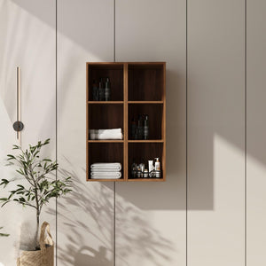 English Elm 24 Inch Wall Mounted Three Tier Open Shelving Unit Brown Ebony Finish Small Spaces W1972S00029