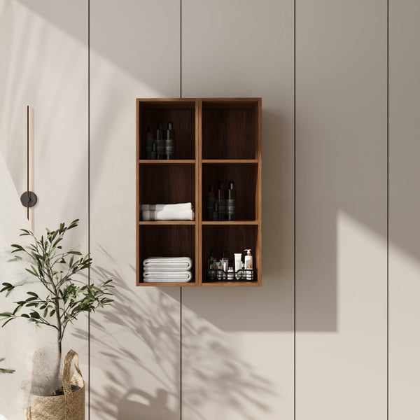 English Elm 24 Inch Wall Mounted Three Tier Open Shelving Unit Brown Ebony Finish Small Spaces W1972S00029