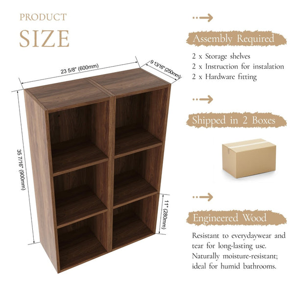 English Elm 24 Inch Wall Mounted Three Tier Open Shelving Unit Brown Ebony Finish Small Spaces W1972S00029