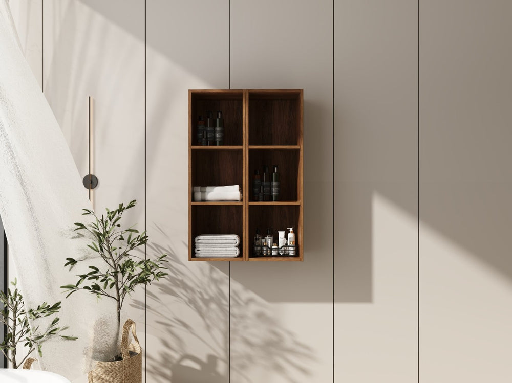 English Elm 24 Inch Wall Mounted Three Tier Open Shelving Unit Brown Ebony Finish Small Spaces W1972S00029