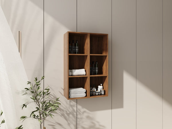 English Elm 24 Inch Wall Mounted Three Tier Open Shelving Unit Brown Ebony Finish Small Spaces W1972S00029
