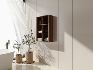 English Elm 24 Inch Wall Mounted Three Tier Open Shelving Unit Brown Ebony Finish Small Spaces W1972S00029