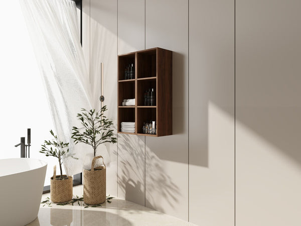 English Elm 24 Inch Wall Mounted Three Tier Open Shelving Unit Brown Ebony Finish Small Spaces W1972S00029