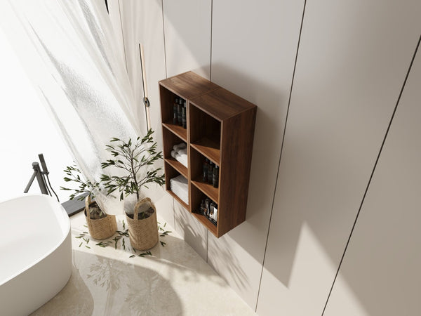 English Elm 24 Inch Wall Mounted Three Tier Open Shelving Unit Brown Ebony Finish Small Spaces W1972S00029