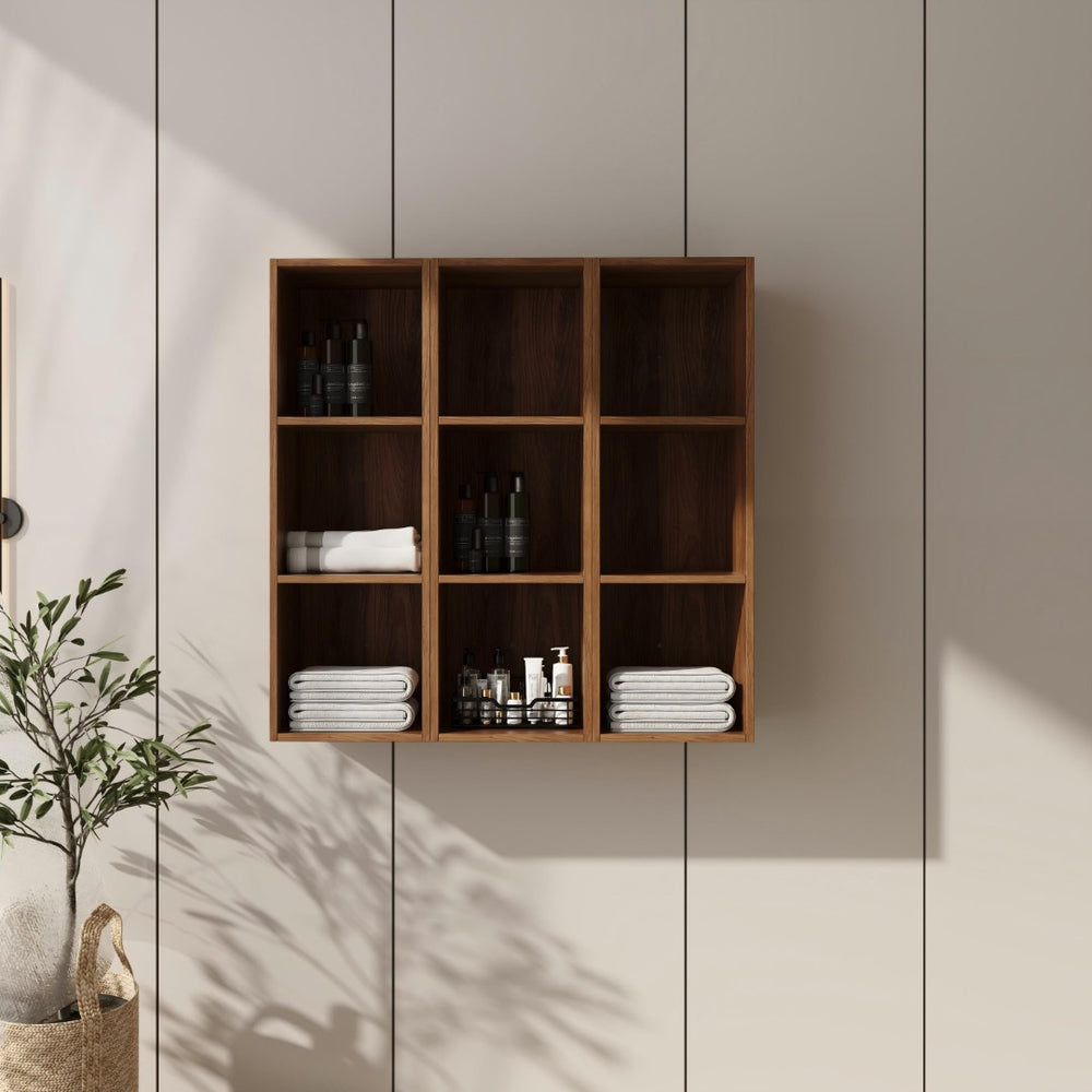 English Elm 36 Inch Wall Mounted Bathroom Cabinet Engineered Wood Soft Close Three Door Storage Brown Ebony Storage Shelves Combination W1972S00030