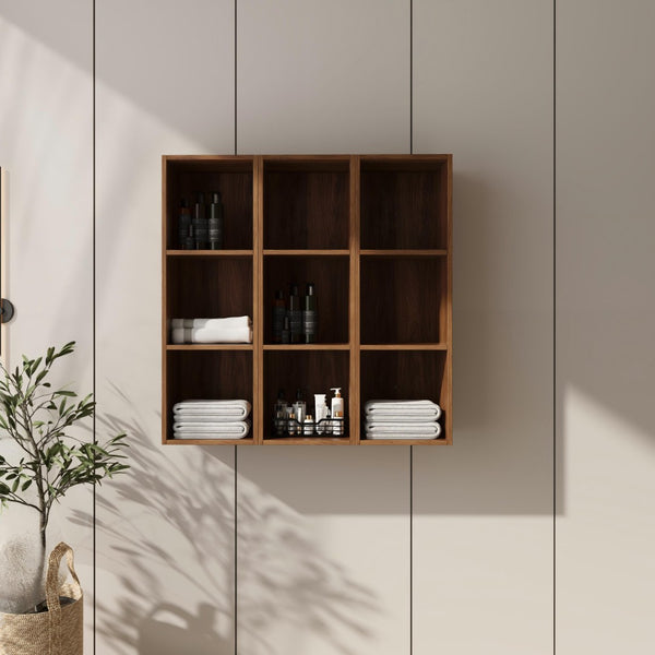English Elm 36 Inch Wall Mounted Bathroom Cabinet Engineered Wood Soft Close Three Door Storage Brown Ebony Storage Shelves Combination W1972S00030
