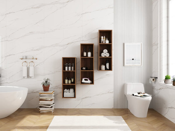 English Elm 36 Inch Wall Mounted Bathroom Cabinet Engineered Wood Soft Close Three Door Storage Brown Ebony Storage Shelves Combination W1972S00030