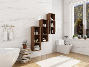 English Elm 36 Inch Wall Mounted Bathroom Cabinet Engineered Wood Soft Close Three Door Storage Brown Ebony Storage Shelves Combination W1972S00030
