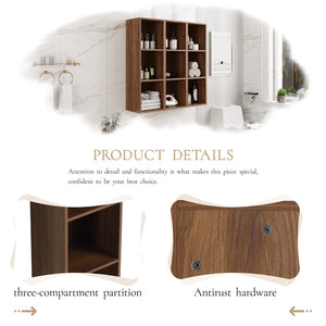 English Elm 36 Inch Wall Mounted Bathroom Cabinet Engineered Wood Soft Close Three Door Storage Brown Ebony Storage Shelves Combination W1972S00030