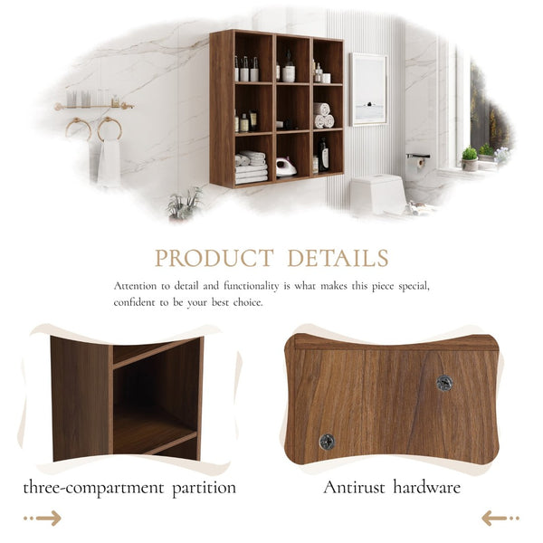 English Elm 36 Inch Wall Mounted Bathroom Cabinet Engineered Wood Soft Close Three Door Storage Brown Ebony Storage Shelves Combination W1972S00030